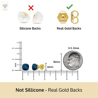MAX + STONE 14k Yellow or White Gold 6MM Cushion Cut Gemstone Solitaire Gemstone Studs