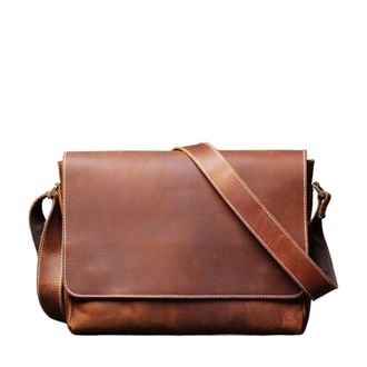 Generic Retro Mens Genuine Leather One-shoulder Bag Head Layer Cowhide Cross Style Large Capacity Casual Messenger(Retro Brown)