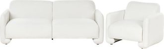 Beliani Fabric Living Room Set 3 Seater Sofa Armchair Polyester Upholstery Wide Backrest Armrests Living Room Furniture Retro White Saland