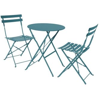 Sweeek Round folding metal bistro garden table with 2 chairs, Emilia, Duck Blue, 60x60x71 cm