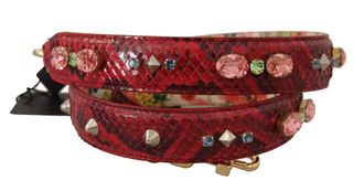 Dolce & Gabbana Python Leather with Crystals Shoulder Strap - Red