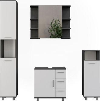 Vicco Conjunto De Muebles De Ba&ntilde;o Ilias, Antracita/blanco, 4 Partes