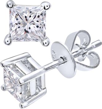 Jewelco London 18ct White Gold Princess 3/4ct Diamond Solitaire Stud Earrings - PE0AXL4422W18JPK