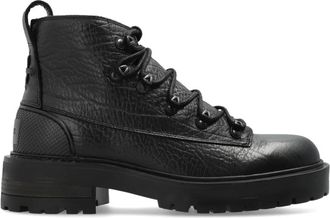 AllSaints Mccoy Enkellaarsjes - Dames - Veterlaarzen - Zwart - 45 EU - Leer - Schoenen