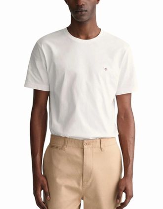 GANT Mens Gant Mens T Shirts Shield Logo Crew Neck Short Sleeve Cotton Summer Casual Tee - White - Size: 44