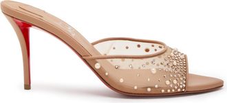 Christian Louboutin Miss Z 80 Embellished Mesh and Leather Mules - Nude - 40 (IT40 / UK7)