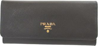 Prada Black Saffiano Triangle Long Wallet (Bi-Fold) (Pre-Owned)