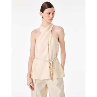 Koton Twisted Halter Neck Top with Belt Detail in Beige at Nordstrom, Size 12