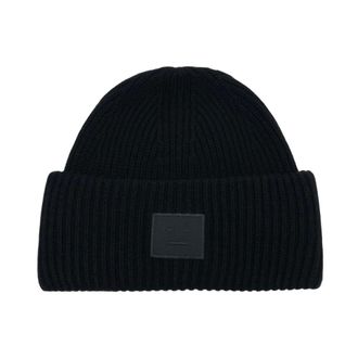 Acne Studios Accessoires, unisex, Zwart, ONE Size, Wol, Face Logo Beanie - Yak