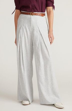Universal Standard Marley Pleated Linen Blend Wide Leg Pants in Beach Stripe at Nordstrom, Size Xs