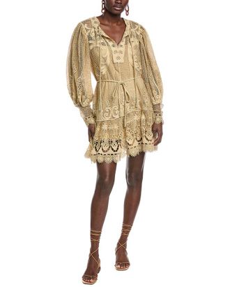 Farm Rio Tropical Flight Sand Guipure Mini Dress