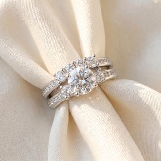 Pompeii3 3 1/2ct Enhanced Diamond Engagement Ring Wedding Set 14K White Gold Watch Video Size: 7