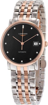 Longines Elegant Automatic Black Diamond Dial Steel and 18kt Rose Gold Ladies Watch L48095577