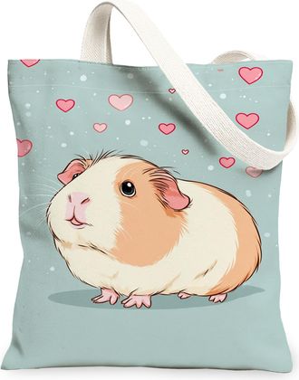 Generic Cute Guinea Pigs Canvas Tote Bags, Adorable Animal Print Reusable Grocery Bags, Lightweight Washable Shoulder Strap Canvas, Blue, 13x15 Inch