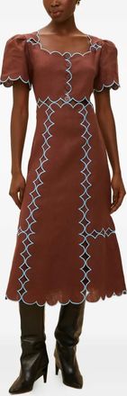 Farm Rio Abito midi con bordo a smerlo - Marrone