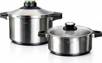 elma Olla A Presi&oacute;n Pr&ecirc;st D&uacute;o 4 + 6 L, Acero Inoxidable 18/10, 2 Piezas