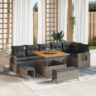 vidaXL Conjunto De Sof&aacute; De Jard&iacute;n 9 Pcs Gris Polirat&aacute;n Vidaxl