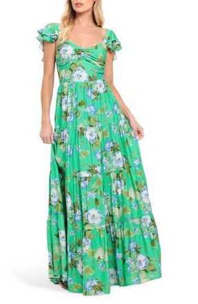 Flying Tomato Flutter Sleeve Maxi Dress in Teal at Nordstrom Rack, Size Medium