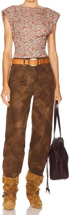 Isabel Marant Devan Cap Sleeve Crew Neck Top In Rust