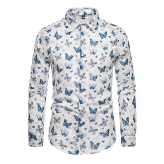 Generic Punk Shirt Men - Long Sleeve - Button Down Shirts Casual Fall Tops Fashion Clothes | for Vacation Dating L Blue