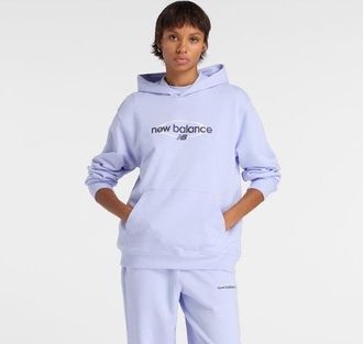 New Balance Womens Sport Graphic Relaxed Hoodie in Purple Cotton Fleece, size X-Large