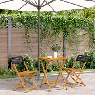 vidaXL Juego De Bistro De 3 Piezas Rat&aacute;n Pe Y Madera Maciza Negro Vidaxl