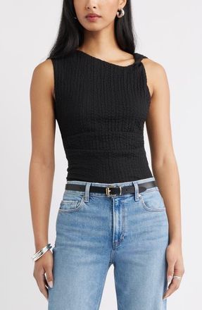 Open Edit Twisted Shoulder Textured Tank in Black at Nordstrom, Size Xx-Small