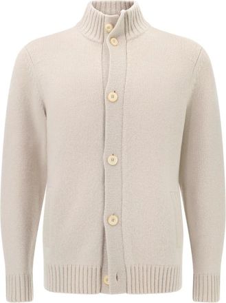 Boggi Milano Truien & Vesten, Heren, Beige, L, Kasjmier, Gebreid Kasjmier Cardigan