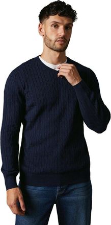 Maine Mens Premium Cable Cotton V Neck Jumper (L) (Navy)