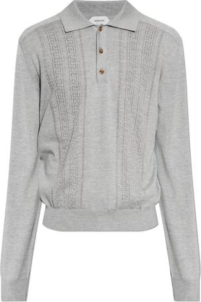 Versace Zijde-katoen gebreide polo - Heren - Polos - Grijs - L - Katoen - Tops