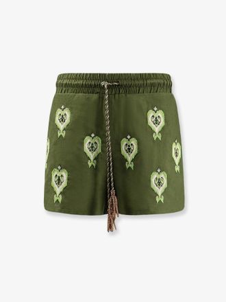 Farm Rio Shorts green heart tapestry embroidered lenzing ecovero euroflax - FARM RIO - gender_Woman