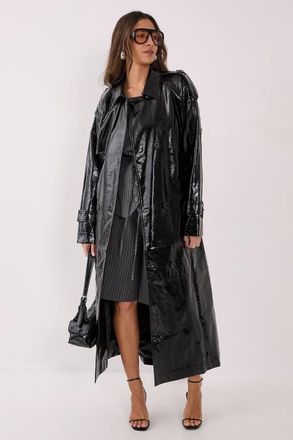 NASTY GAL High Shine Trench Coat in Black at Nordstrom, Size 10