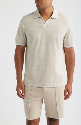 Bugatchi Textured Stripe Johnny Collar Polo in Limestone at Nordstrom, Size X-Large