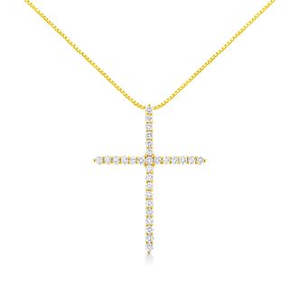House of Brilliance 10K Yellow Gold 3.00 cttw Round-Cut Diamond Cross 18 Pendant Necklace
