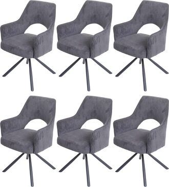 Hhg Juego De 6 Sillas De Comedor Hhg 651, Silla De Cocina Sill&oacute;n, Giratoria Posici&oacute;n Autom&aacute;tica, Tela/textil Mvg, Pana Gris Oscuro