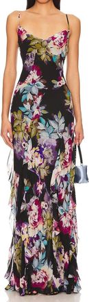 Nicholas Kamila Ruffle Cowl Gown In Antique Floral Black