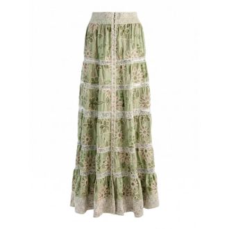 Alice & Olivia Adira Geborduurde Maxirok - Dames - Maxi Rokken - Groen - 3XS - Katoen - Rokken