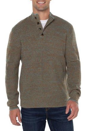Liverpool L.A. Button Mock Neck Marled Sweater in Caramel Multi at Nordstrom Rack, Size Small
