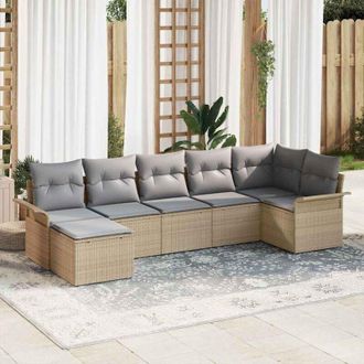 vidaXL Vidaxl - Conjunto De Sof&aacute; De Jard&iacute;n Con Coj&iacute;n 7 Pcs Beige Polirat&aacute;n
