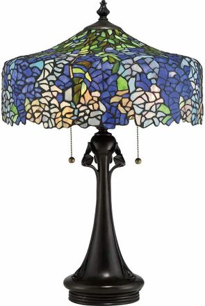 Loops 3 Bulb Table Lamp - Tiffany Style Coloured Glass - Smooth Round Base & Stem in Clear