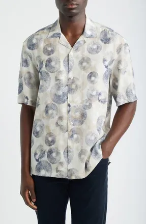 BOSS Lars Camp Shirt in White/dark Blue at Nordstrom, Size Xx-Large