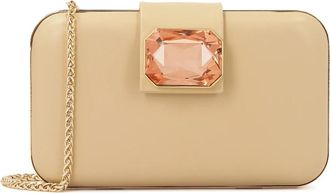Kazar Leren clutch met grote steen - Dames - Clutches - Beige - ONE Size - Leer - Tassen
