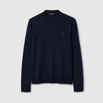 Gucci Knit Wool Sweater With Embroidery, Size XXXL, Blue