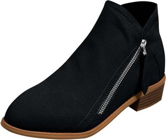 Generic Ankle Boots for Women UK Fashion Side Zip Elegant Short Boots Biker Booties Casual Leather Booties Business Office Work School Walking Shoes(F-Black,1