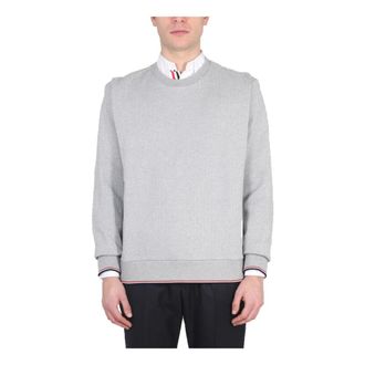 Thom Browne Sweatshirts, male, Gray, Size: XL Sweatshirt w/ 4Bar in Cotton Herringbone