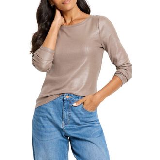 Nic+Zoe Glazed Ribbed Boat Neck T-Shirt in Cocoa at Nordstrom Rack, Size Xx-Large