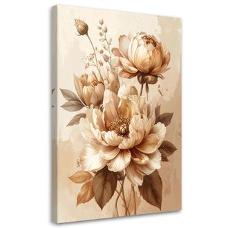 Feeby Cuadro Sobre Lienzo Flores Beige En Una Composici&oacute;n Bot&aacute;nica R&uacute;stica 80x120