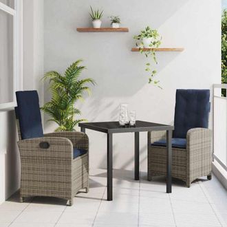 vidaXL Conjunto De Comedor De Jard&iacute;n 3 Pcs Gris Rat&aacute;n Sint&eacute;tico Vidaxl