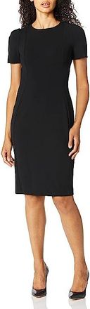 Calvin Klein Short Sleeved Seamed Sheath Dress Womens Dress Black : 14, Polyester/Spandex