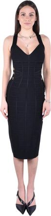 Elisabetta Franchi Abito a tubino in maglia - Dames - Casual kleedjes - Zwart - L - Leer - Kleedjes